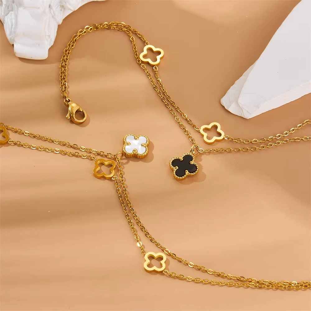 Stainless Steel Women's Anklet with Clover Charms