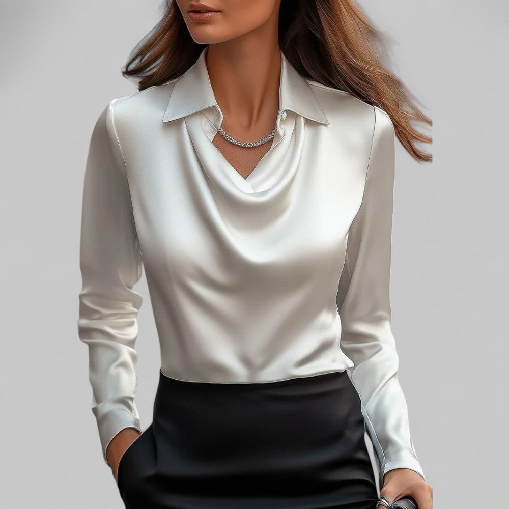 Long Sleeve Blouse for Women – Draped Elegant Top