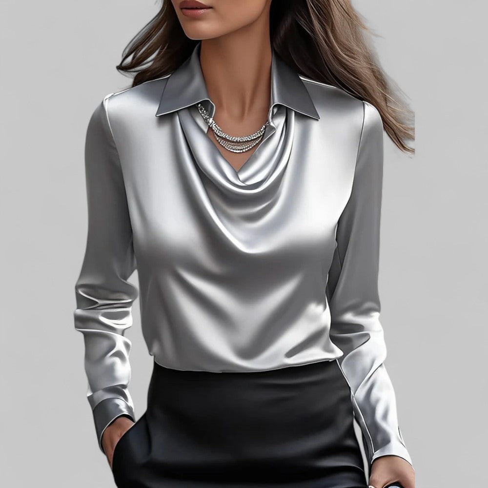 Long Sleeve Blouse for Women – Draped Elegant Top