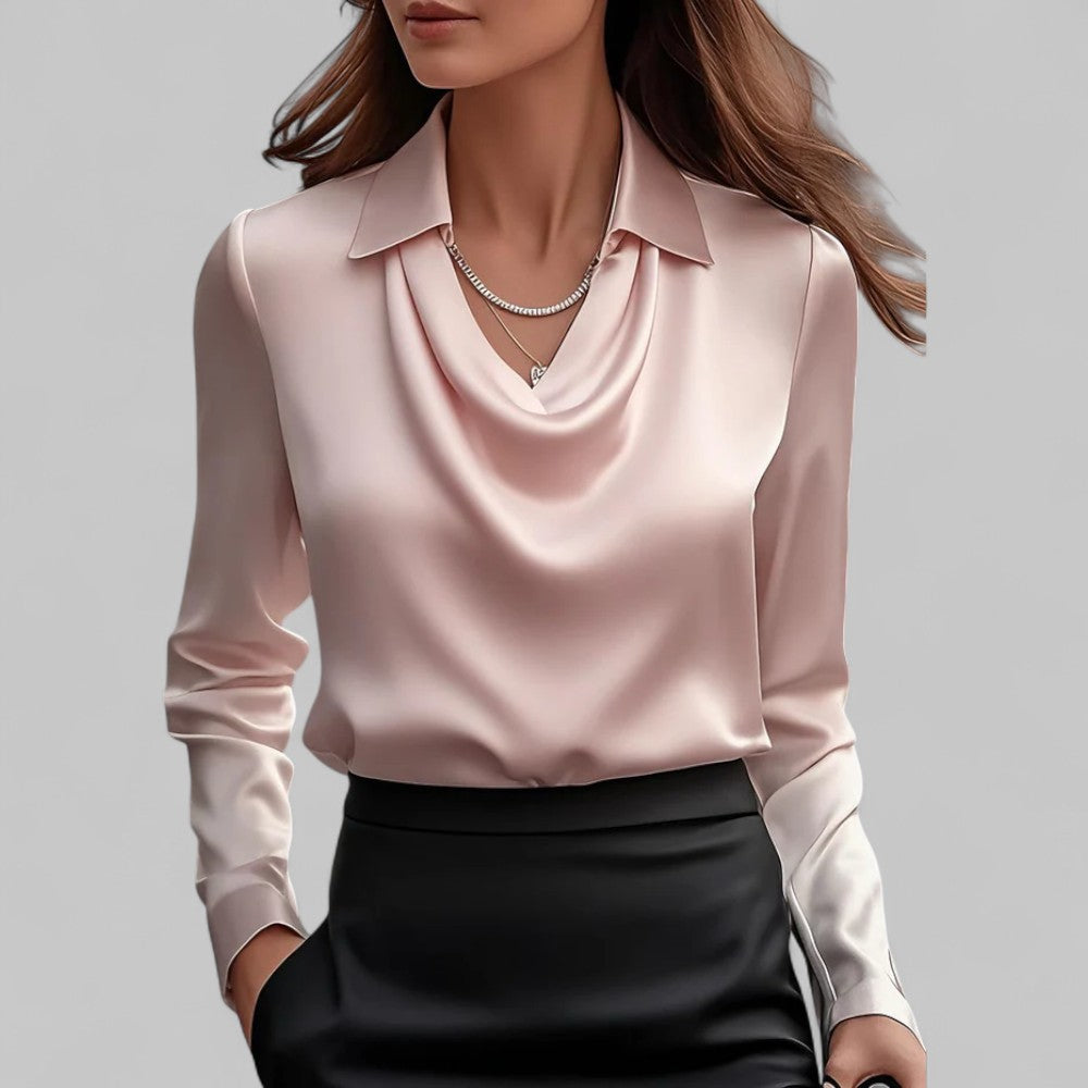Long Sleeve Blouse for Women – Draped Elegant Top