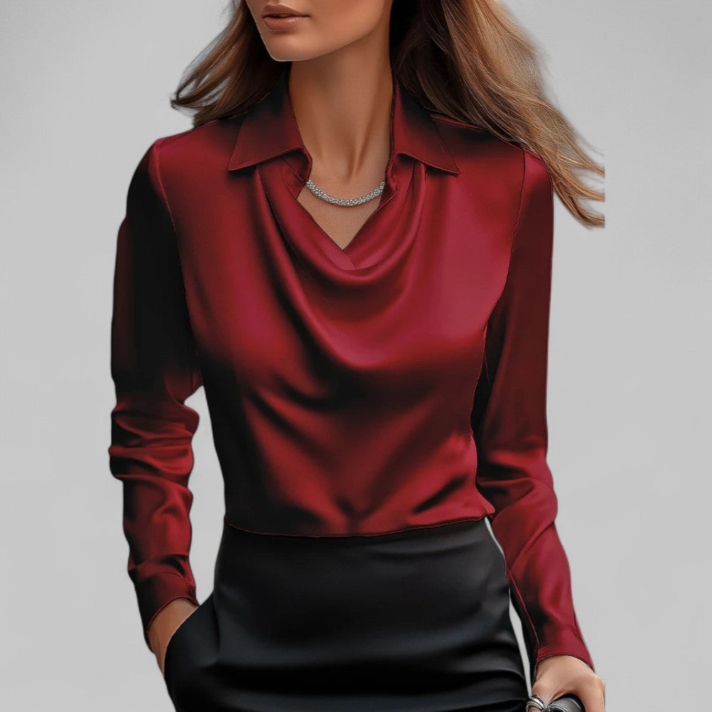Long Sleeve Blouse for Women – Draped Elegant Top