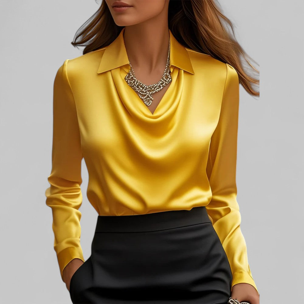 Long Sleeve Blouse for Women – Draped Elegant Top