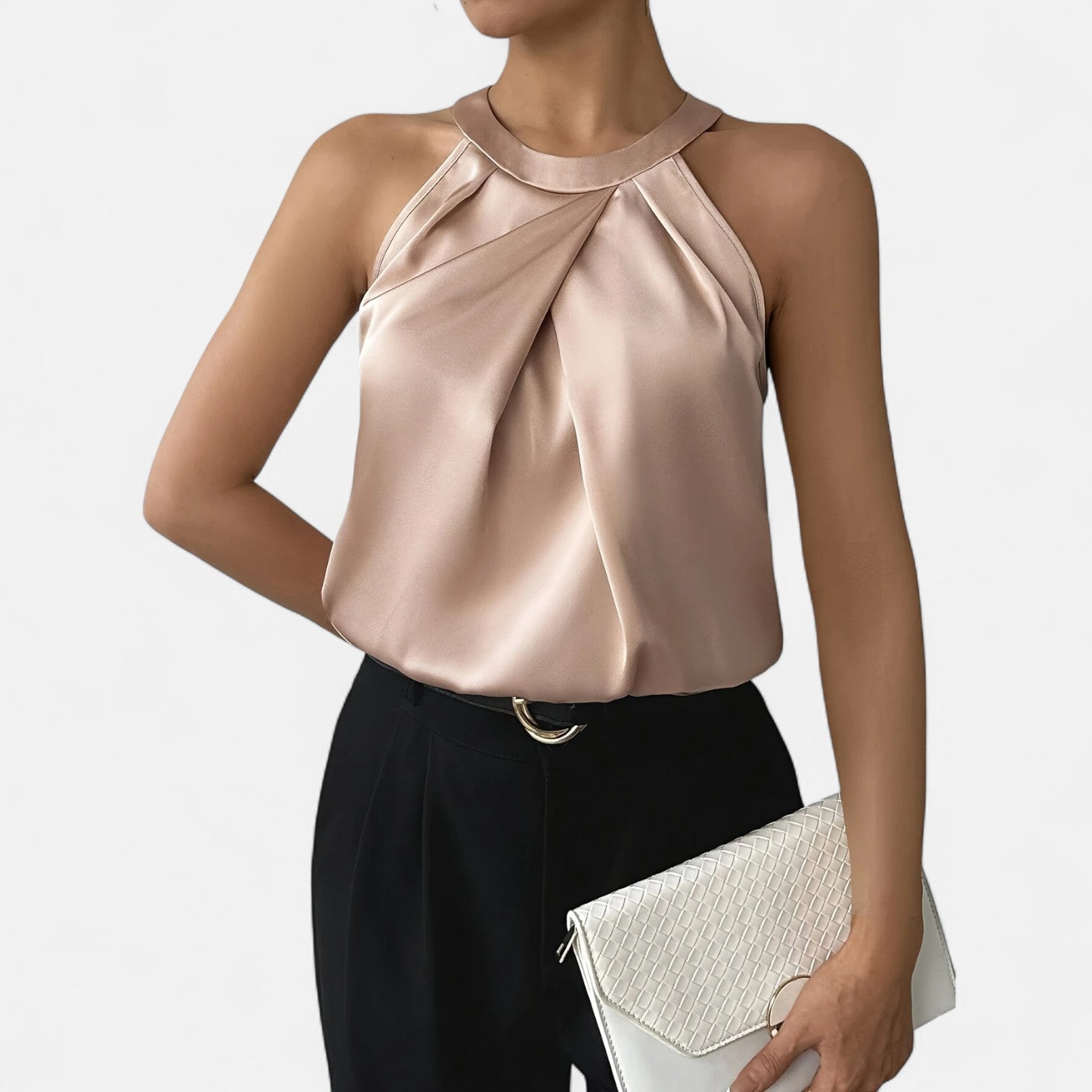 Pleated Tank Top for Women | Elegant Draped Sleeveless Blouse