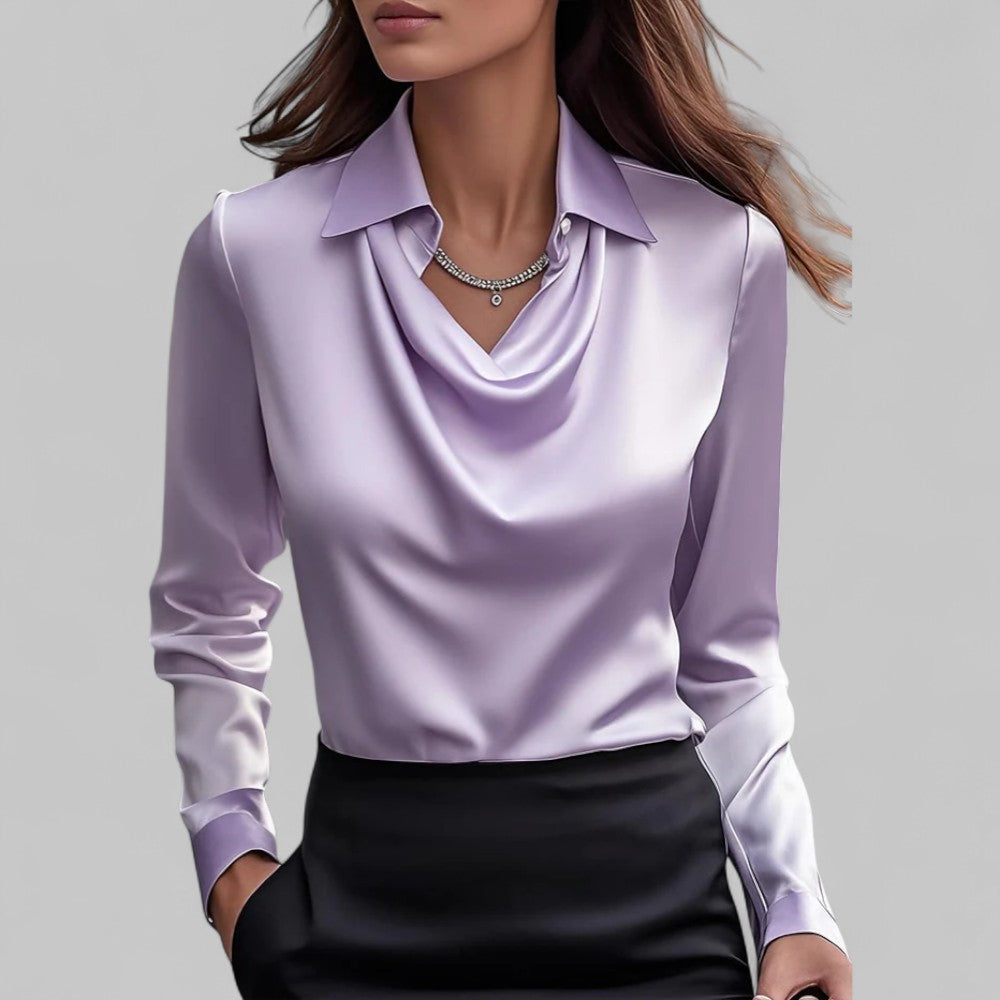 Long Sleeve Blouse for Women – Draped Elegant Top