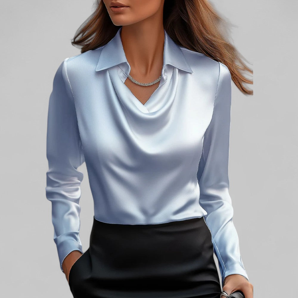 Long Sleeve Blouse for Women – Draped Elegant Top