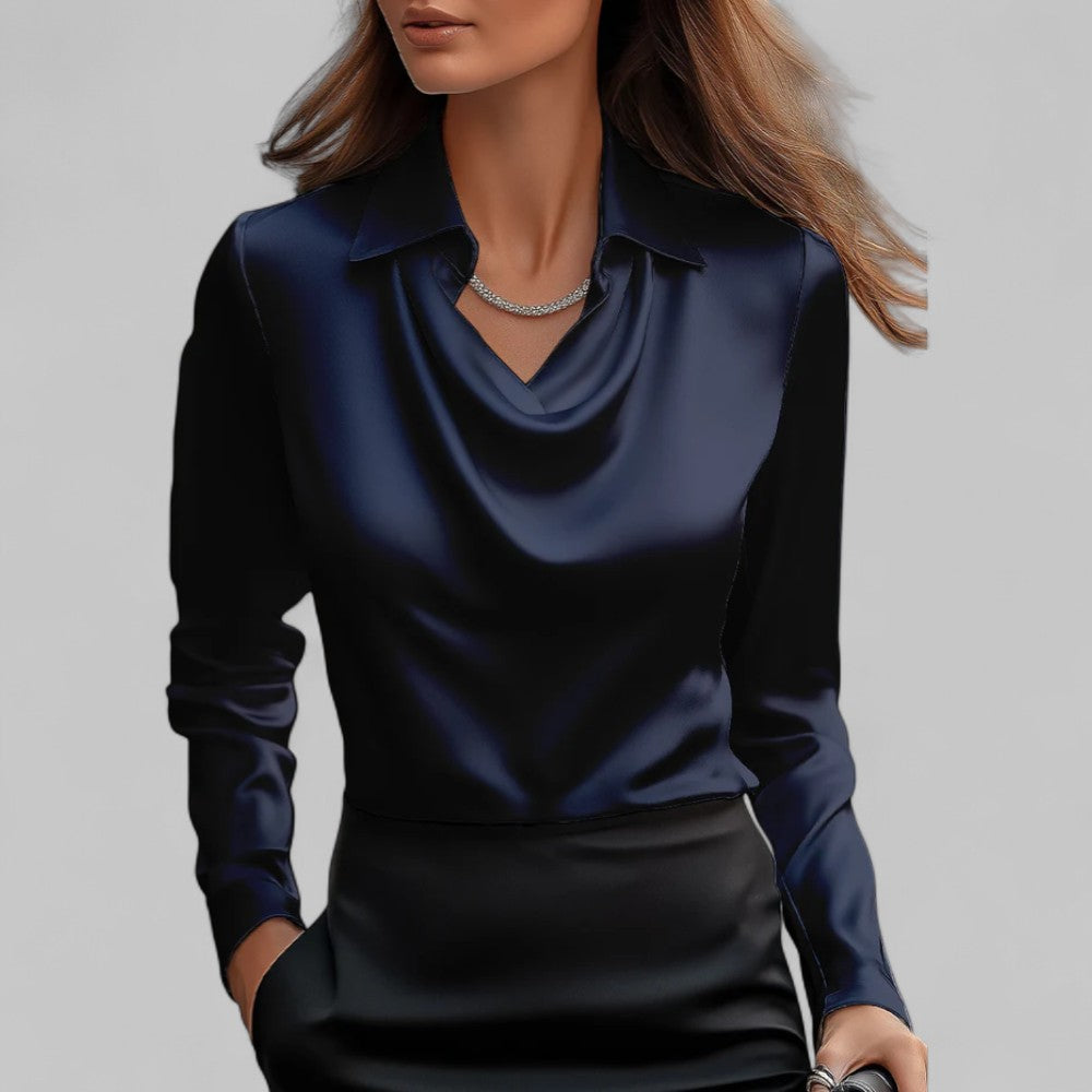 Long Sleeve Blouse for Women – Draped Elegant Top