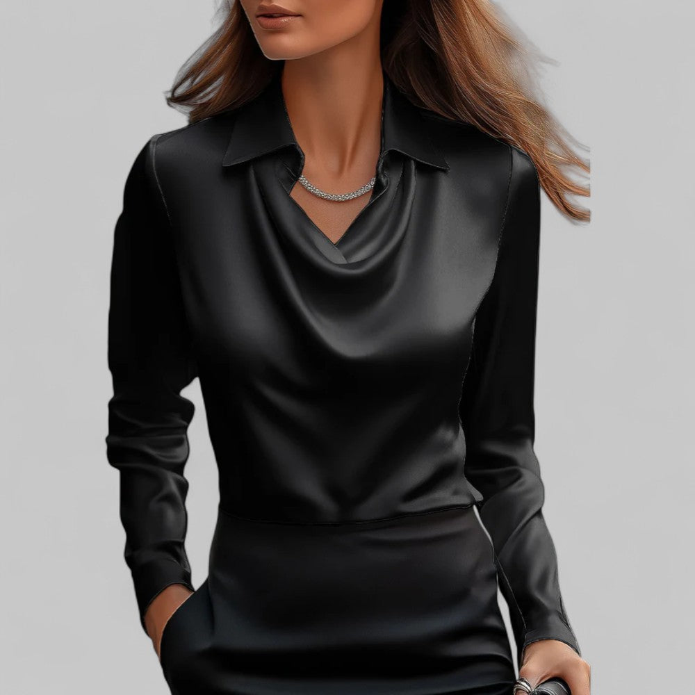 Long Sleeve Blouse for Women – Draped Elegant Top