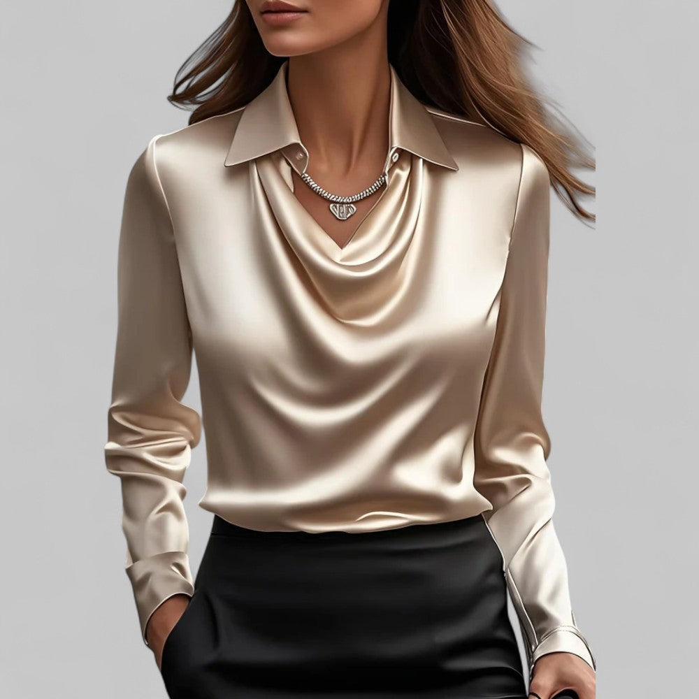 Long Sleeve Blouse for Women – Draped Elegant Top