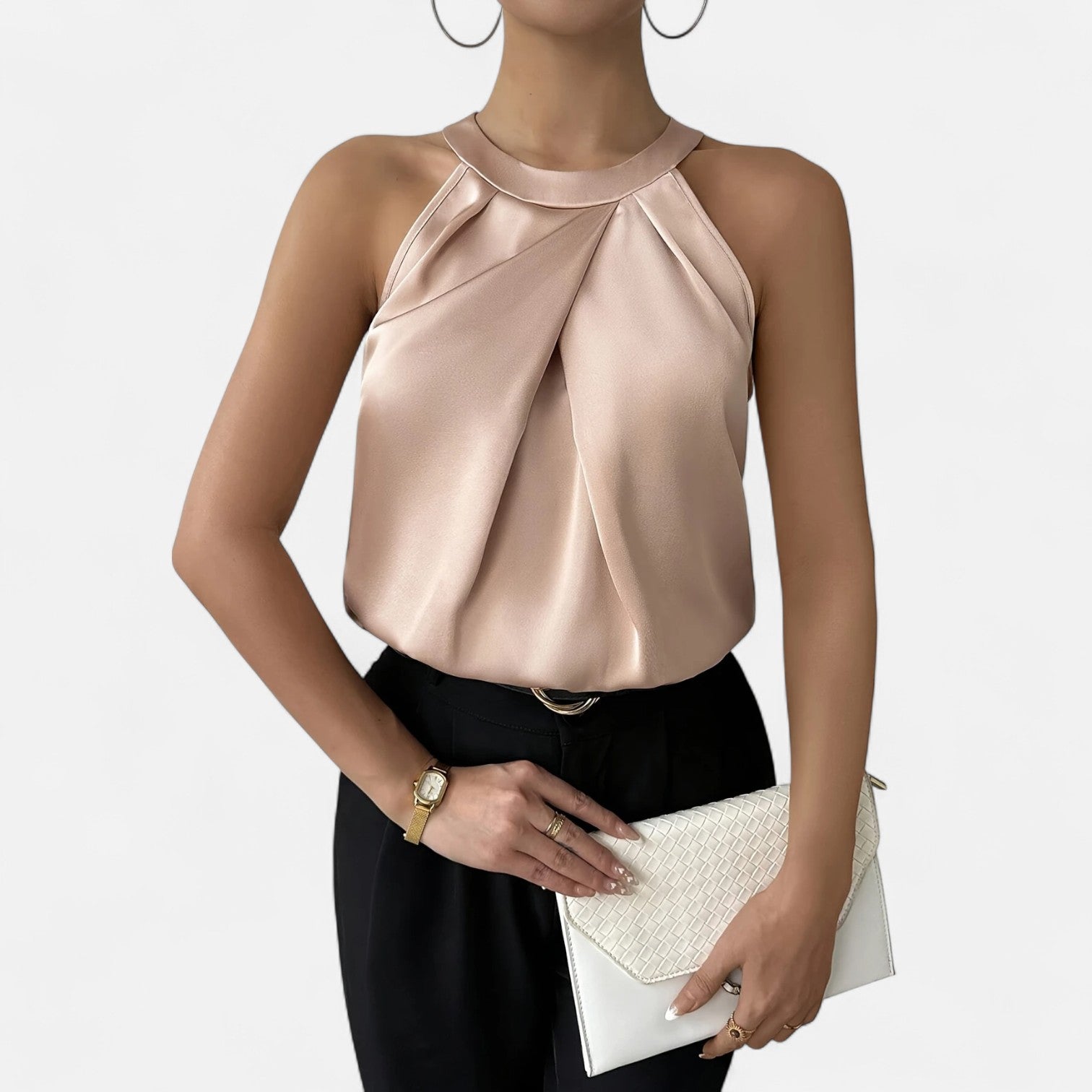 Pleated Tank Top for Women | Elegant Draped Sleeveless Blouse
