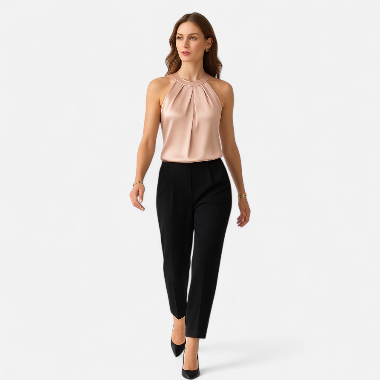 Pleated Tank Top for Women | Elegant Draped Sleeveless Blouse