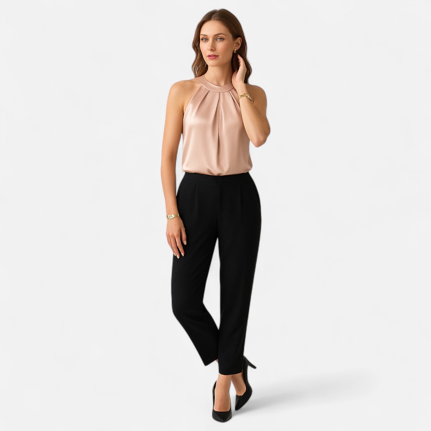 Pleated Tank Top for Women | Elegant Draped Sleeveless Blouse