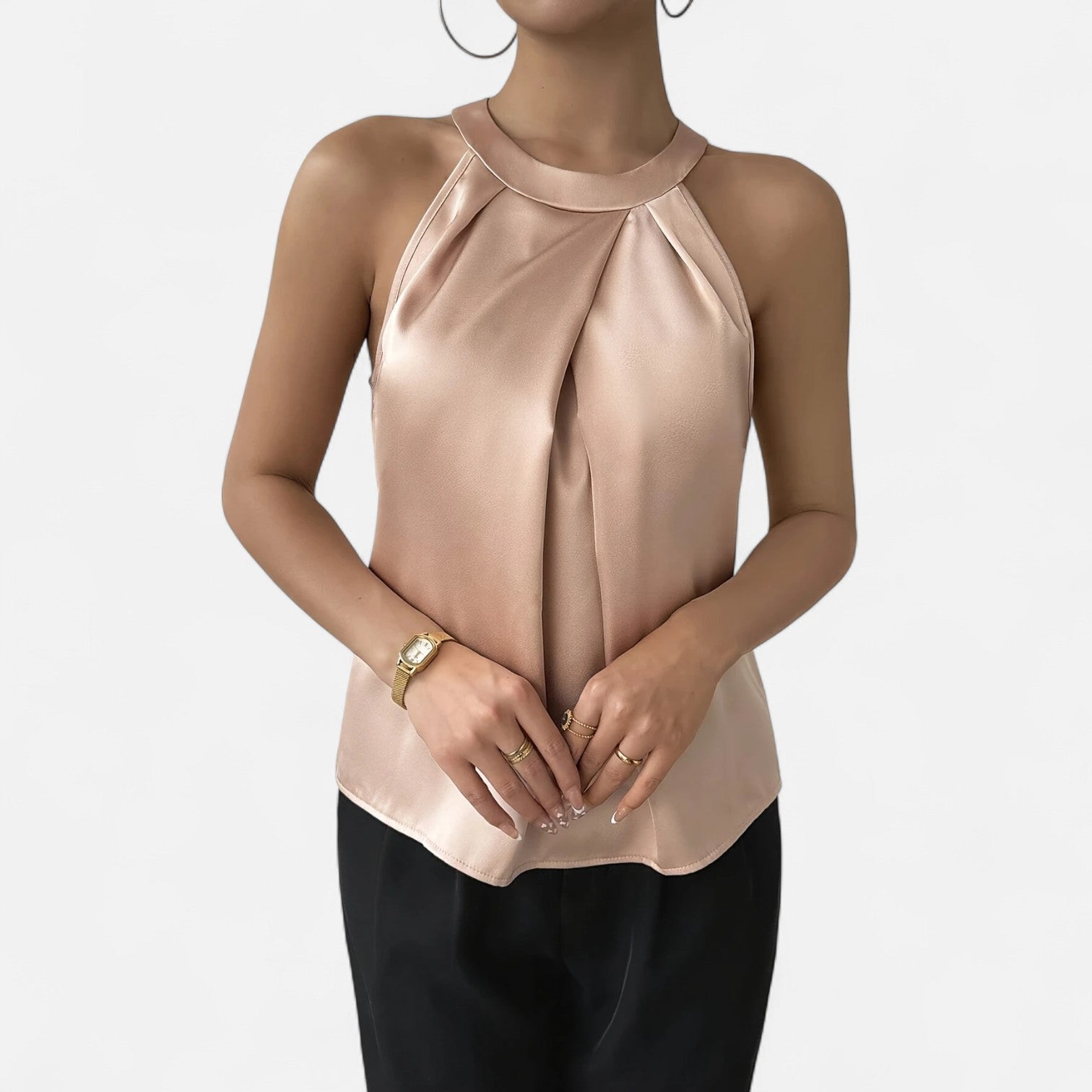 Pleated Tank Top for Women | Elegant Draped Sleeveless Blouse